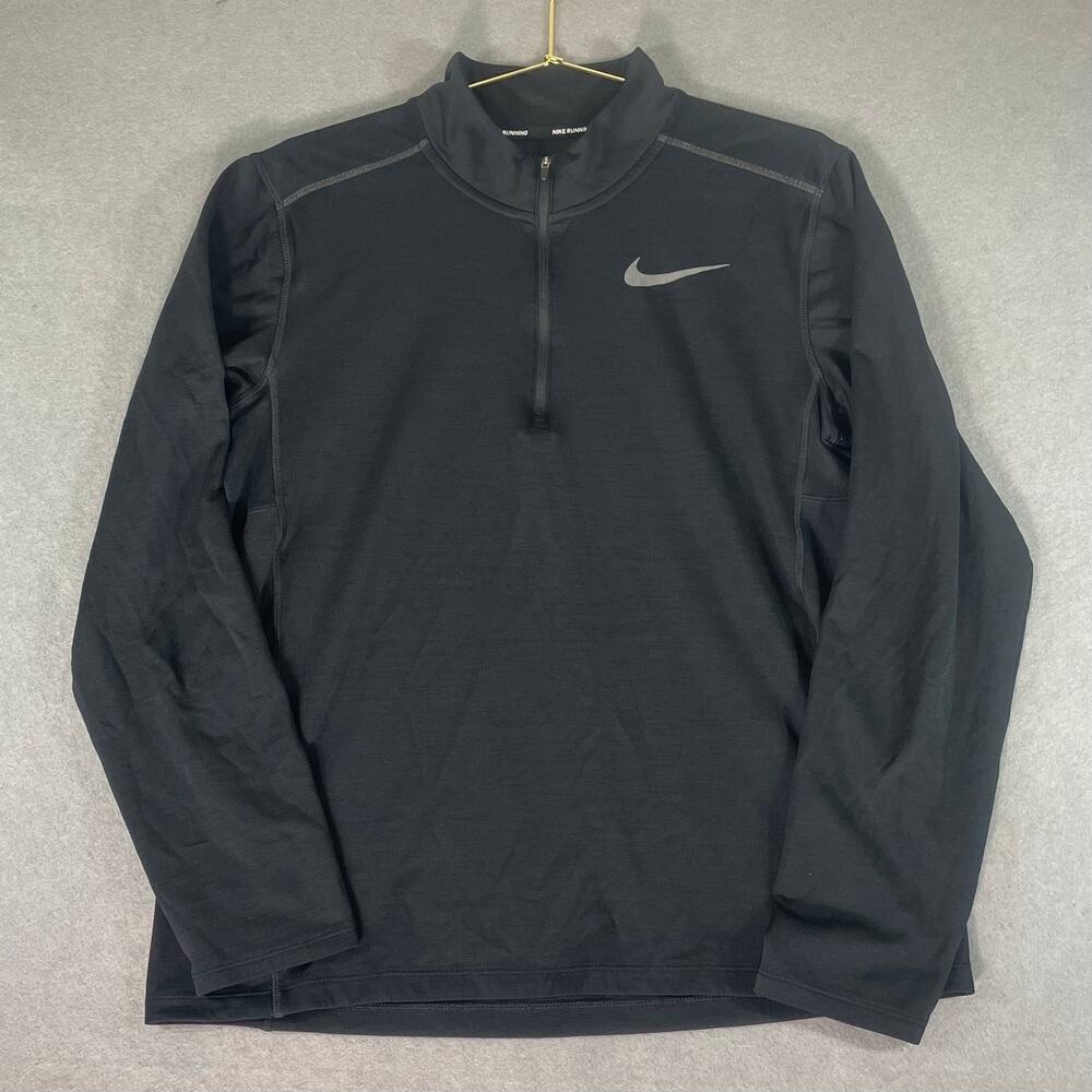 Nike Dri Fit Running 1/4 Zip Pullover Mens Medium Black Athletic Top